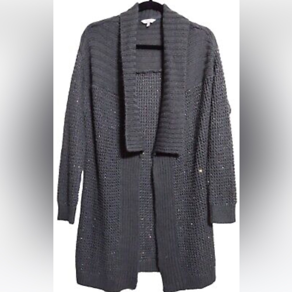 Candies gray long cardigan sweater with gold sequins